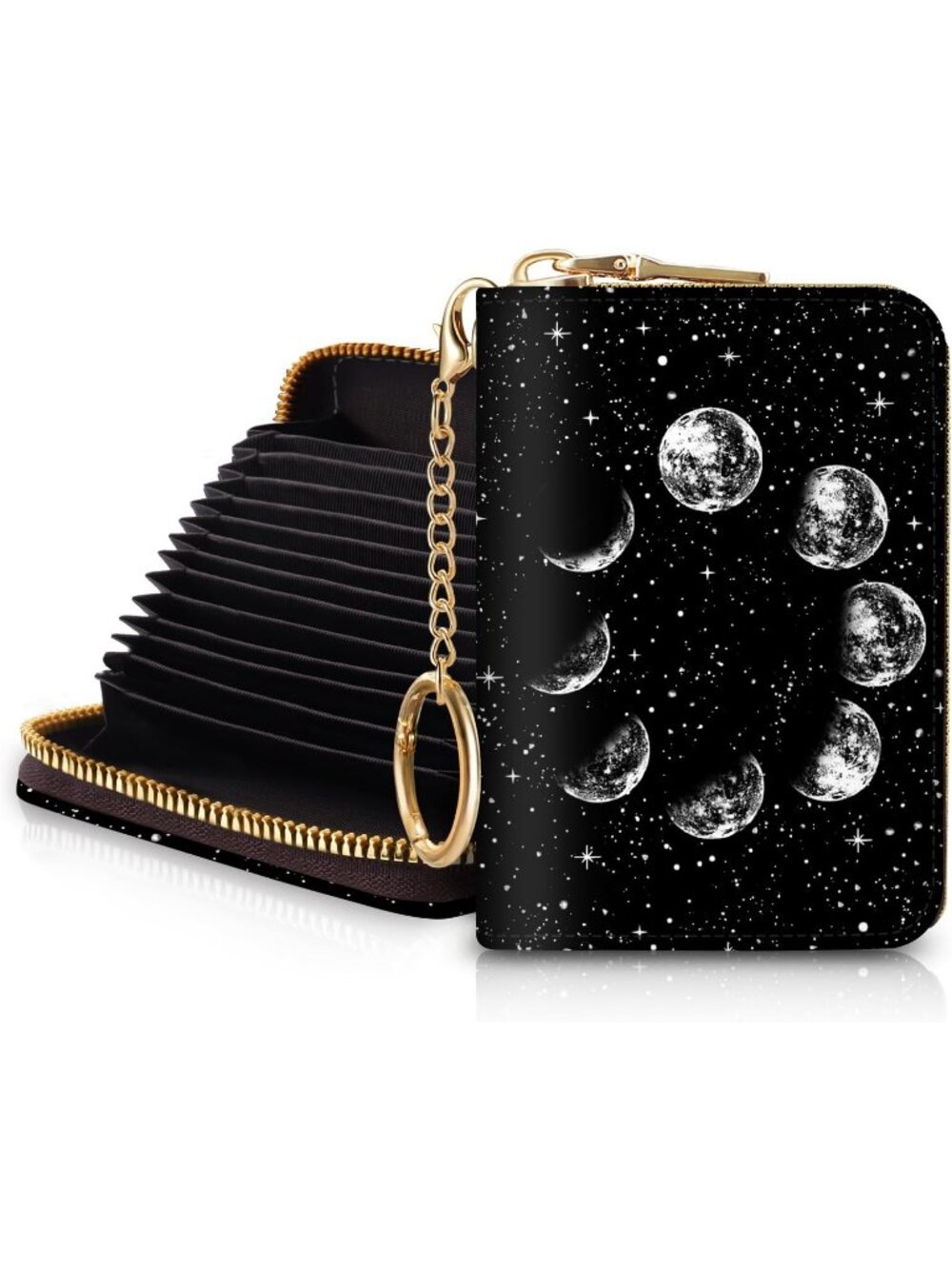 Women Earth RFID Credit Card Holder Bird Keychain Travel Zipper Wallet
